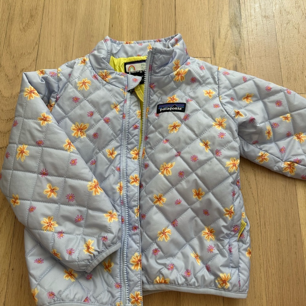 Patagonia Kids Floral Puffer Jacket - Light Blue and Yellow